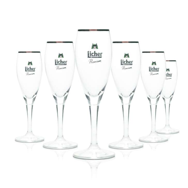 6x Licher Glas 0,1l Bier Pokal Tulpe Kelch Gläser Goldrand Premium Pils Brauerei
