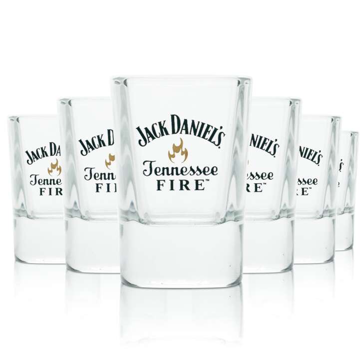 6x Jack Daniels Glas 5cl Whiskey Kurze Stamper Shot Gläser Tennessee Fire Lynch
