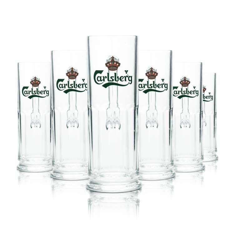 6x Carlsberg Glas 0,4l Kontur Bier Gläser Krug Humpen Seidel Pilsener Brauerei