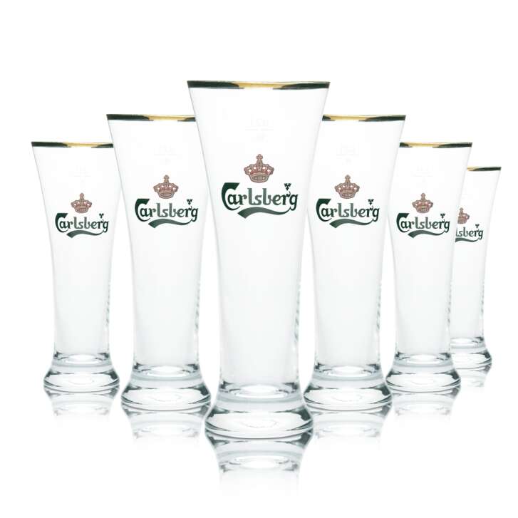 6x Carlsberg Glas 0,2l Bier Gläser Pokal Tulpe Goldrand Pilsener Brauerei Gastro