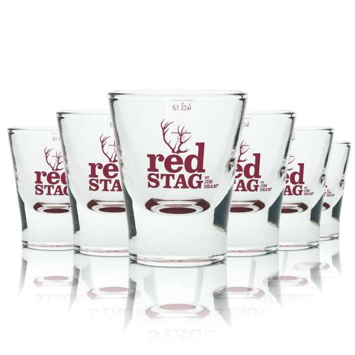 6x Jim Beam Whiskey Glas Shotglas Red Stage 4cl