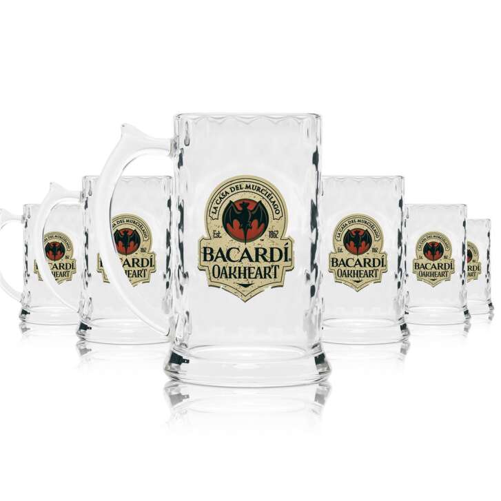 6x Bacardi Rum Glas Krug Echtglas Oakheart 350ml