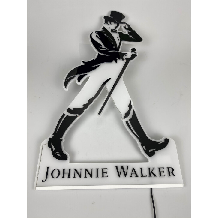 1x Johnnie Walker Whiskey Leuchtreklame Männchen Logo s/w 70 x 39 x 1