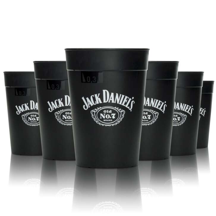 6x Jack Daniels Whiskey Becher Schwarz Mehrweg 0,3l