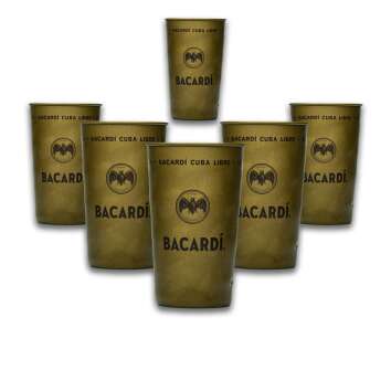 6x Bacardi Rum Becher Metallbecher Cuba Libre gold