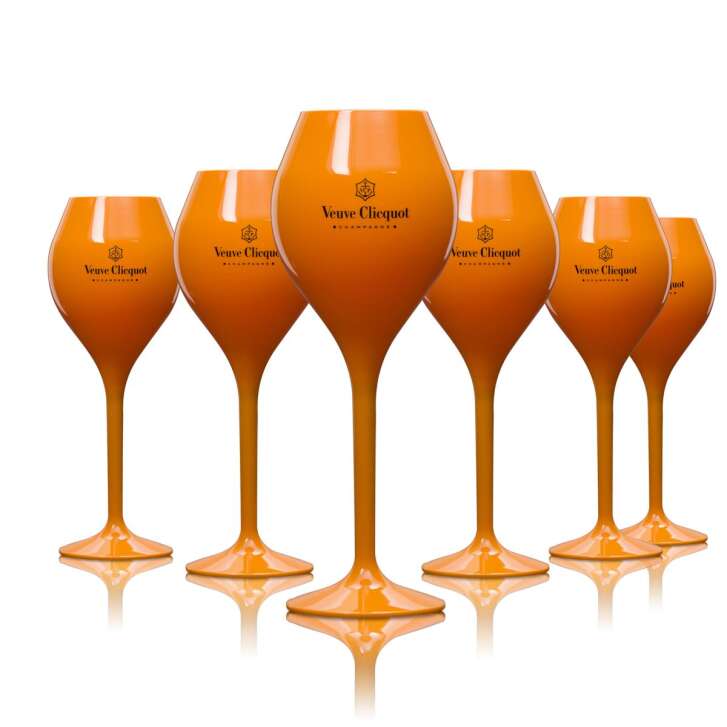 6x Veuve Clicquot Champagner Glas Orange Plastik Kelch d&uuml;nn
