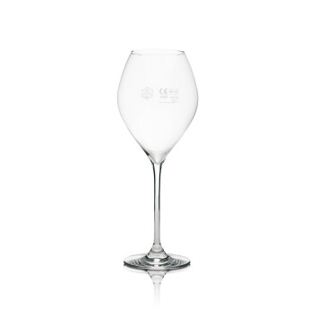 6x Veuve Clicquot Champagner Glas Fl&ouml;te neu dickbauchig mit Logo und Eiche
