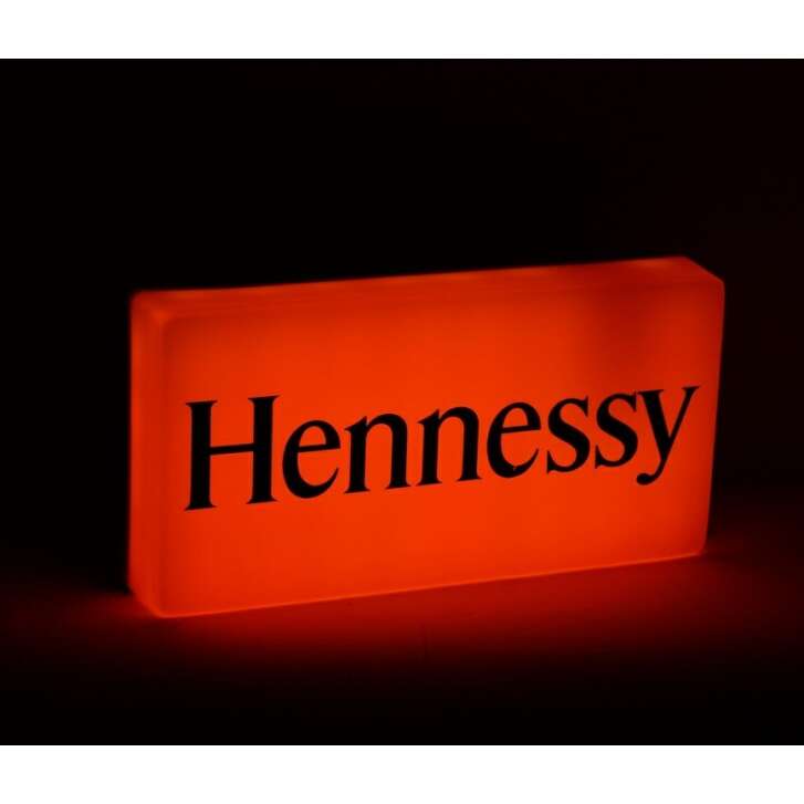 1x Hennessy Cognac Leuchtreklame weiß mit Schriftzug 40 x 20 cm