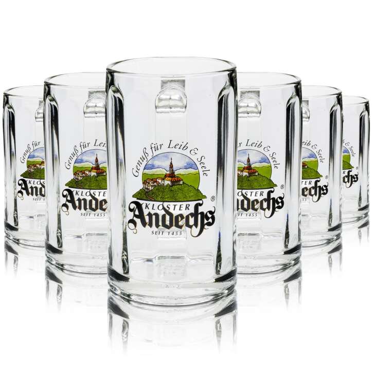 6x Kloster Andechs Bier Glas 0,3l Glückauf Krug