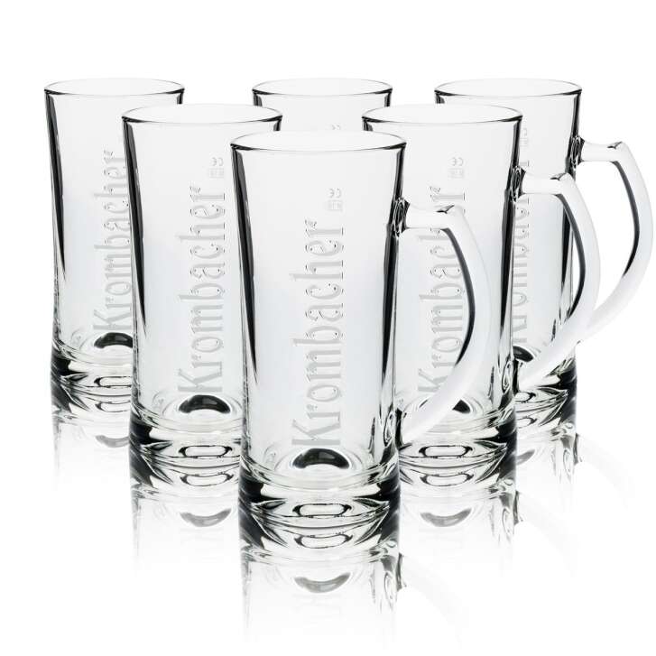 6x Krombacher Glas 0,5l Bier Krug Humpen Seidel Relief Gläser Pils Gastro Eiche