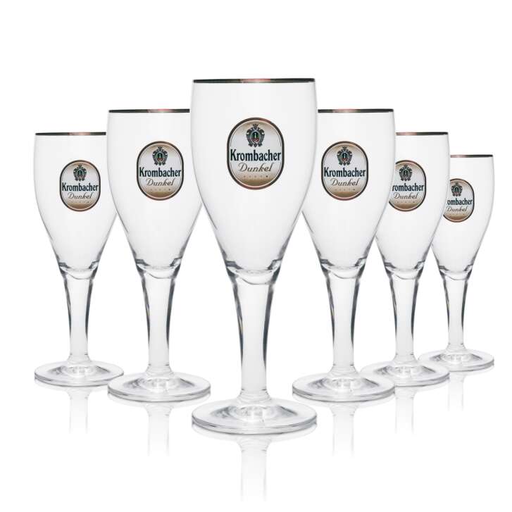 6x Krombacher Glas 0,3l Dunkelpils Pokal Tulpe Goldrand Gläser Gastro Brauerei
