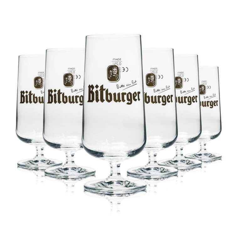 6 Bitburger Bier Gläser 0,5l Pokal Rastal Pils Glas Brauerei Logo Bar 