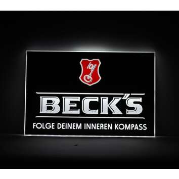 1x Becks Bier Leuchtreklame Silber 55x36cm Alluminium