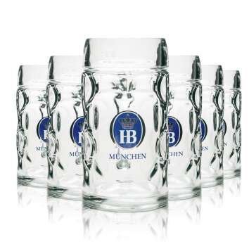 6x Hofbr&auml;u M&uuml;nchen Bier Glas 0,5l Krug Isar-Seidel