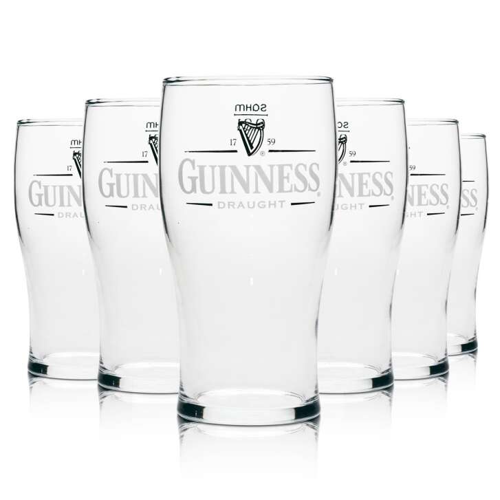 6x Guinness Bier Glas 0,3l Sahm Draught