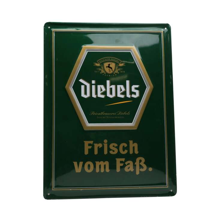 1x Diebels Bier Blechschild Frisch vom Faß.