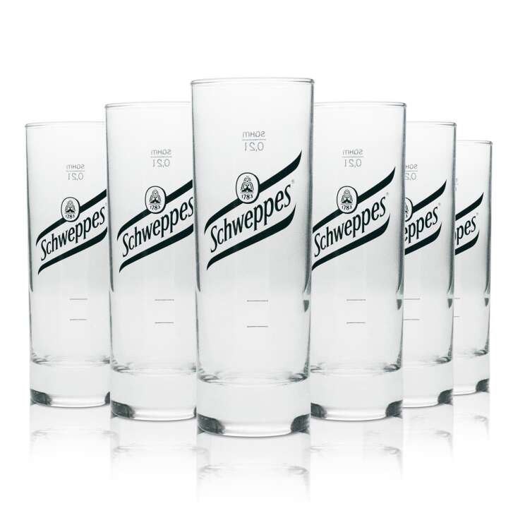 6x Schweppes Softdrink Glas Longdrink schwarzes Logo 200ml