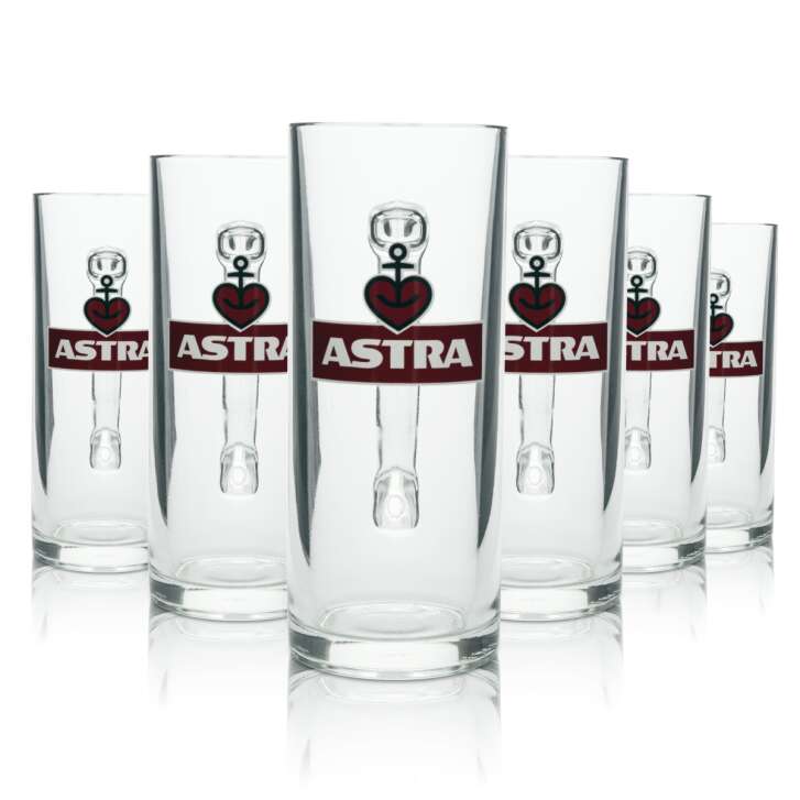 6x Astra Bier Glas Krug rotes Logo 500ml