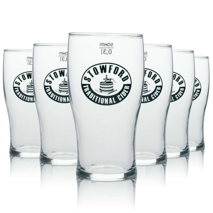 6x Stowford Cider Glas Longdrink schwarzes Logo 300ml