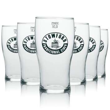 6x Stowford Cider Glas Longdrink schwarzes Logo 300ml