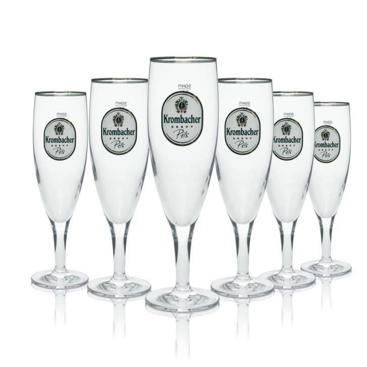 6x Krombacher Bierglas 0,2l Exklusiv Pokalgläser Biertulpen Pilstulpen Goldrand