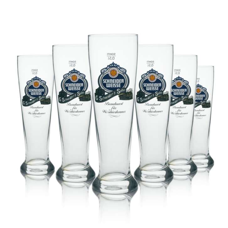 6x Schneider Weisse Bier Glas Braukunst für Weissbierkenner 0,5l Sahm
