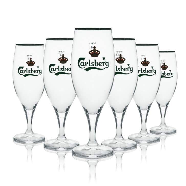 6x Carlsberg Bier Glas Pokal 0,4l Goldrand Sahm