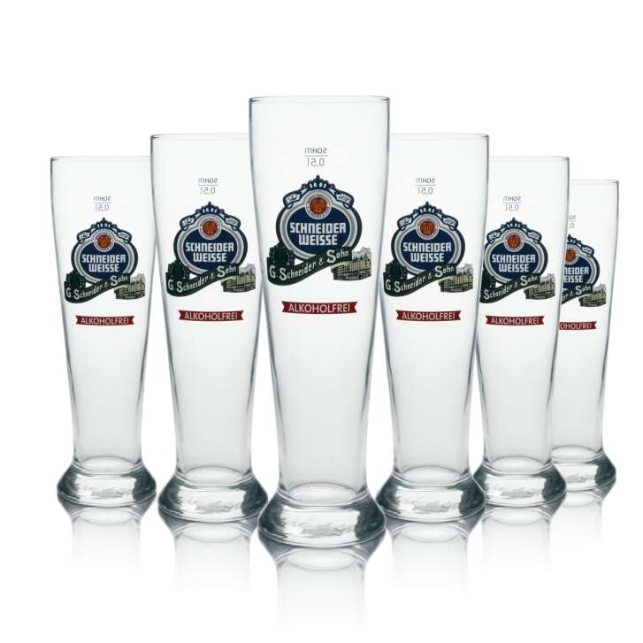 6x Schneider Weisse Bier Glas Weißbier Alkoholfrei 0,5l Sahm