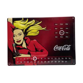 1x Coca Cola Softdrinks Blechschild Frau mit Kalender