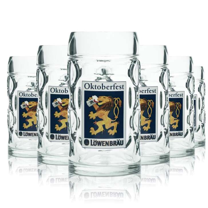 6x Löwenbräu Glas 0,5l Bier Krug Humpen Seidel Kontur Gläser Oktoberfest Wiesn