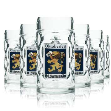6x Löwenbräu Glas 0,5l Bier Krug Humpen Seidel...
