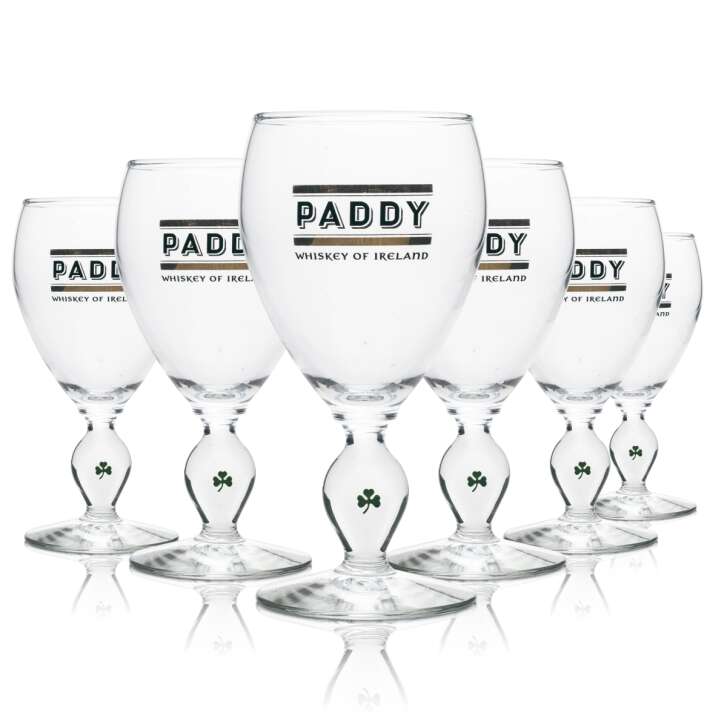 6x Paddy Whiskey Glas Griff mit Kleeblatt