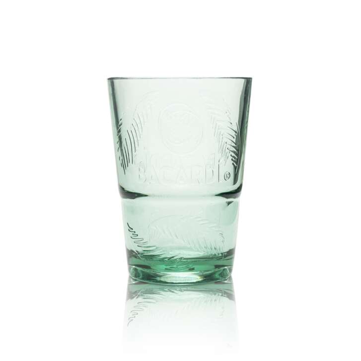 6x Bacardi Kunststoff Mehrwegbecher Glas 0,36l Grüne Longdrinkgläser Palmenmuster