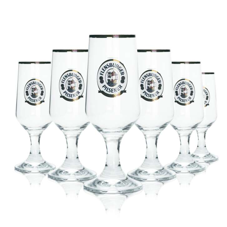6x Flensburger Glas 0,3l Pokal Tulpe Goldrand Gläser Geeicht Gastro Fries Pils