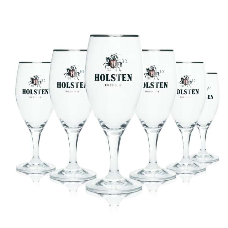 6x Holsten Bier Glas Pokal Premium 0,3l Pils Gläser Export Tulpe Stiel Brauerei
