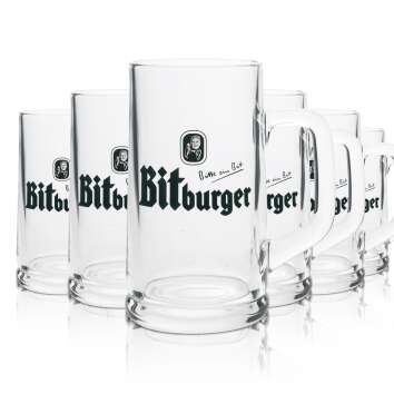 6x Bitburger Bier Glas Krug 0,4l Rastal
