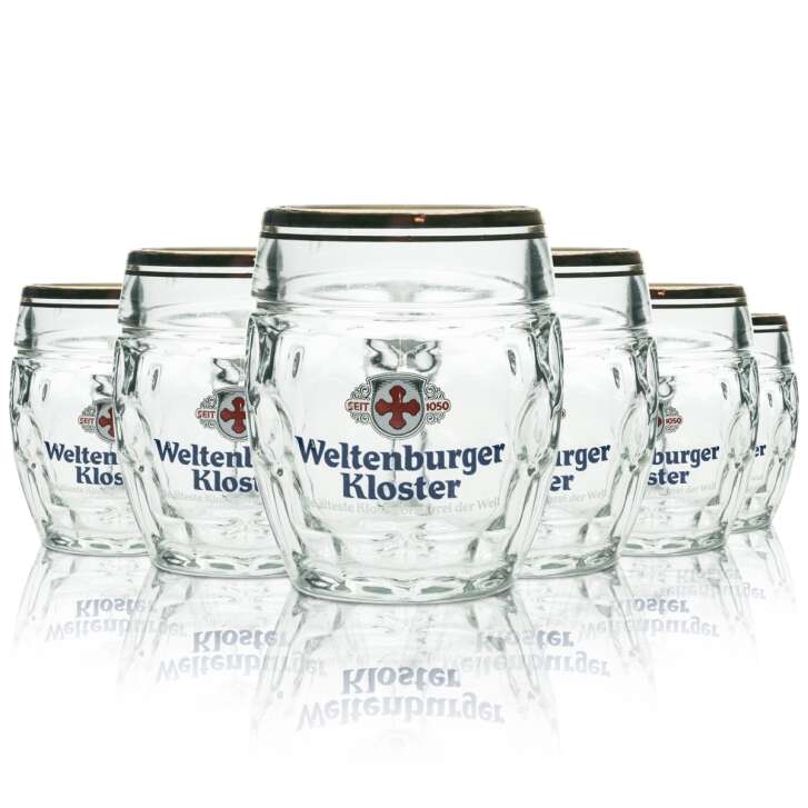 6x Weltenburger Kloster Bier Glas Krug klein rund 0,3l Stölze Goldrand