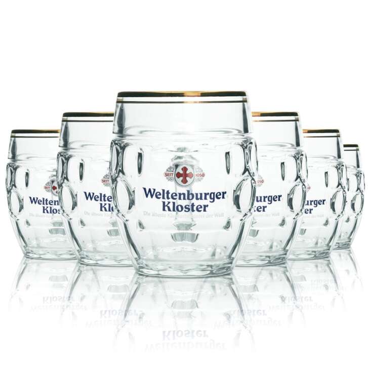 6x Weltenburger Kloster Bier Glas 0,4l Krug Humpen Seidel Goldrand Gläser Eiche