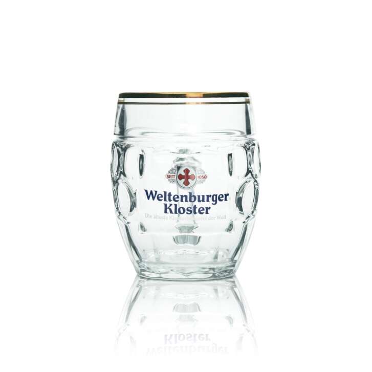 6x Weltenburger Kloster Bier Glas 0,4l Krug Humpen Seidel Goldrand Gläser Eiche