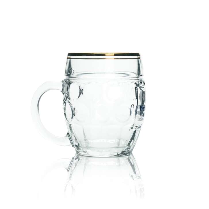 6x Weltenburger Kloster Bier Glas 0,4l Krug Humpen Seidel Goldrand Gläser Eiche