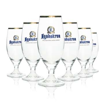 6x Landskron Bier Glas Pokal 0,25l Logo blau gold Goldrand
