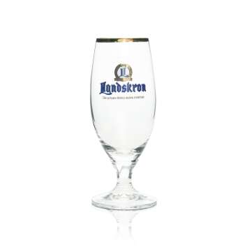 6x Landskron Bier Glas Pokal 0,25l Logo blau gold Goldrand