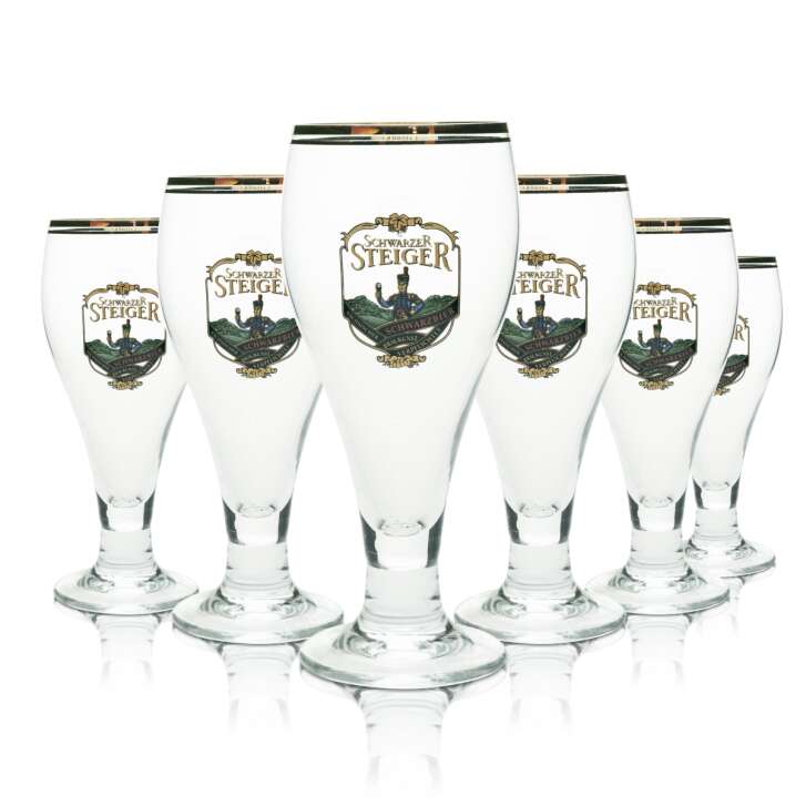 6x Schwarzer Steiger Bier Glas Pokal Schwarzbier 0,3l Goldrand doppelt Logo Gold Ritzenhoff