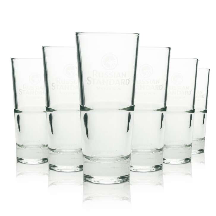 12x Russian Standard Vodka Glas Longdrink weiße Schrift