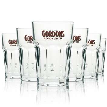 6x Gordons Gin Glas Longdrink rote Schrift 360ml