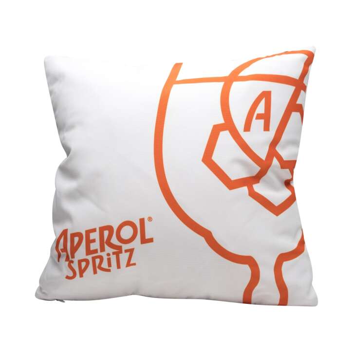 Aperol Spritz Kissen weiß Flasche 40x40 Outdoor Deko Lounge Sofa Bar Logo Couch