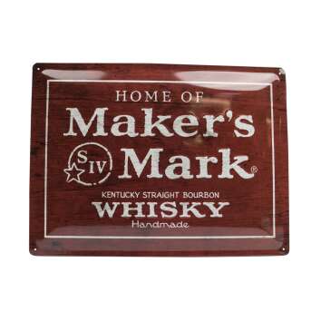 1x Makers Mark Whiskey Blechschild Logo rot Holzlook