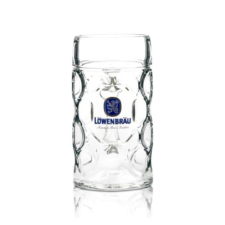 6x Löwenbräu Maßkrug Bierglas 1L Henkelkrug Humpen Seidel Gläser Brauerei Bayern