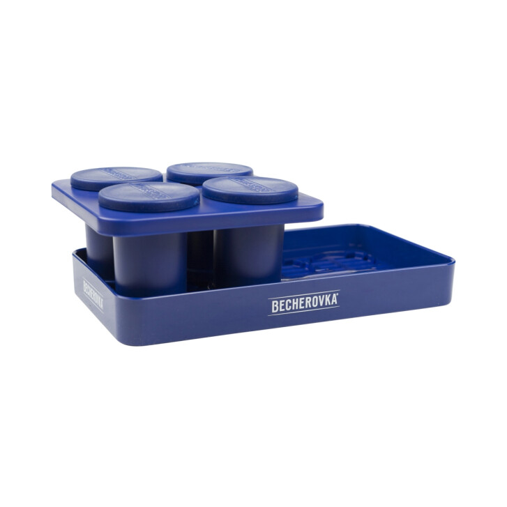 Becherovka Eisgläser Gefrierform Eisform Silikon + Serviertablett Shots Kurze