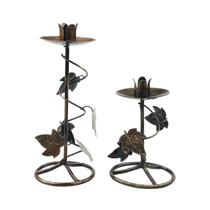 Mariacron Kerzenständer Set (2x) Metall Rost Retro Blätter Windlicht Teelicht